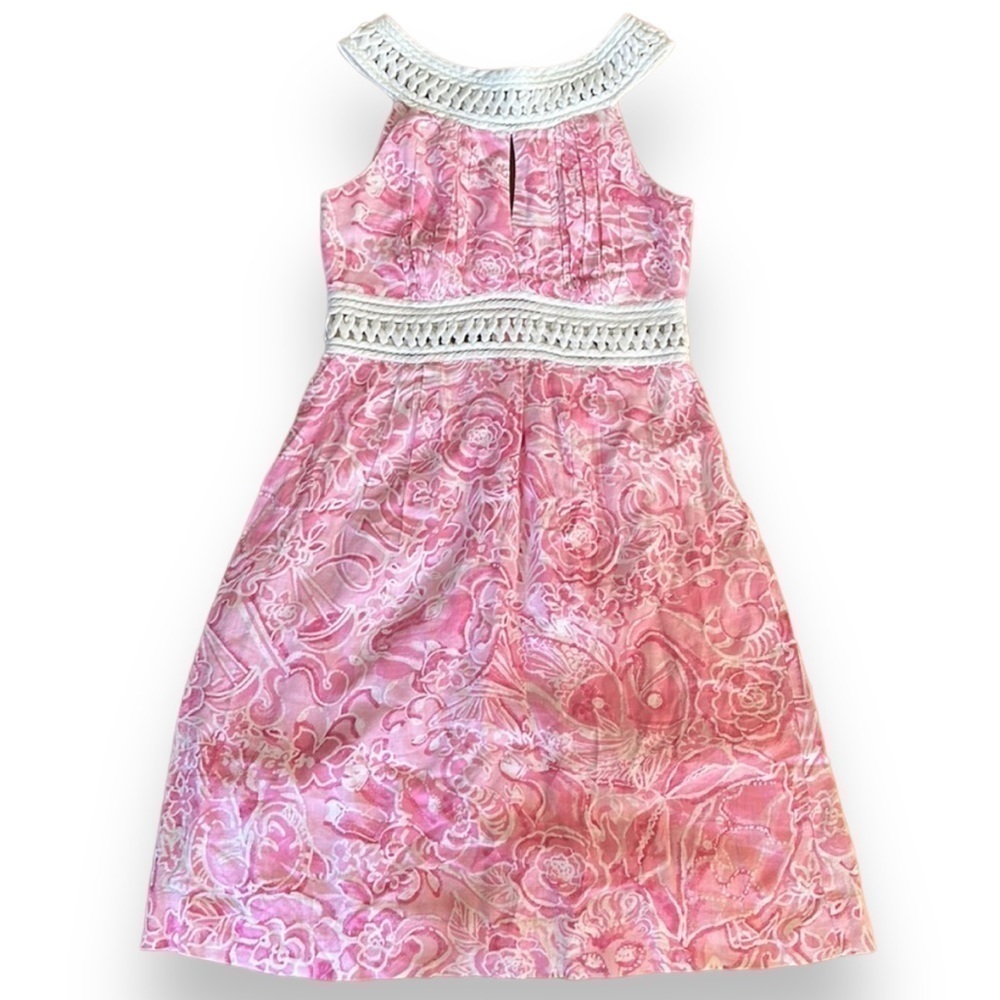 Lilly Pulitzer vintage 100% linen dress what’s your sign sundress pink white